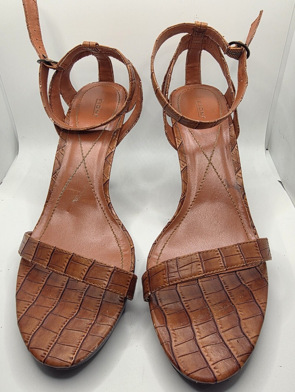 Burnt Orange Croc-Embossed Ankle Strap Women’s Sandals
